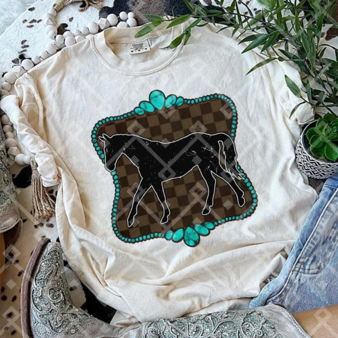 Horse with checkered background (CRAFTI) 91090 DTF transfer