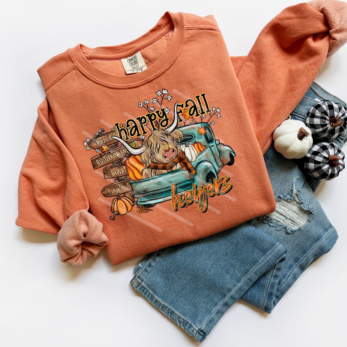 Happy Fall heifers blue truck 113931 DTF transfer