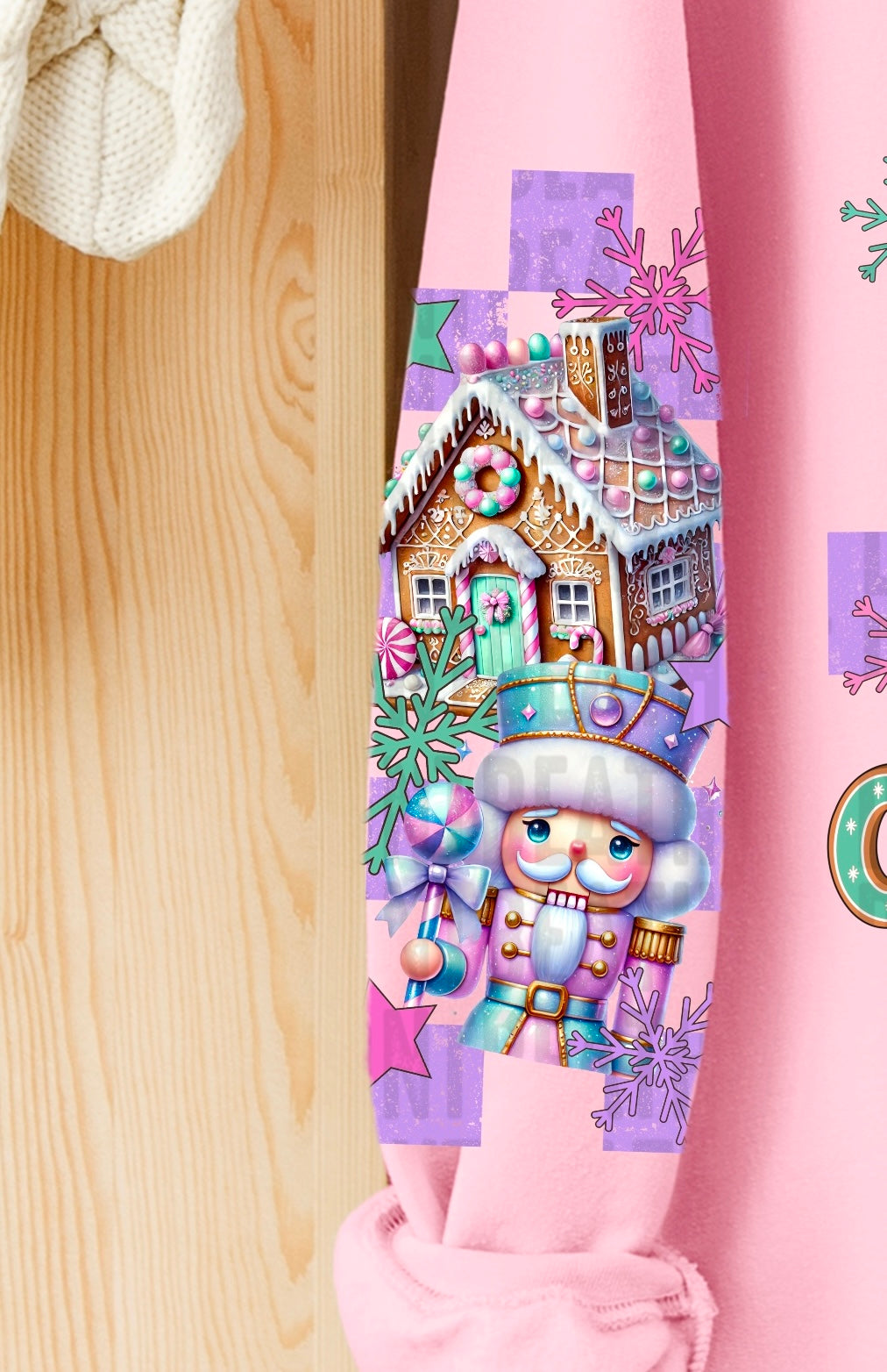 Merry Christmas Pastel gingerbread and nutcracker SLEEVE 113227 DTF transfer