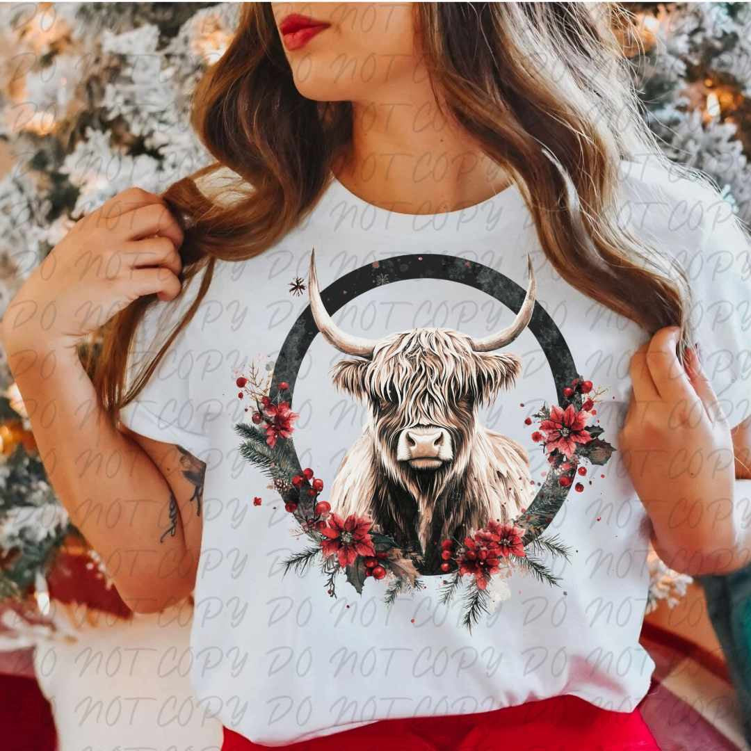 Shaggy cow Christmas circle (vintage) 67316 DTF transfer