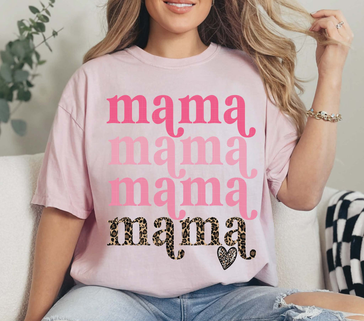Mama stacked pink and leopard (Linda) DTF Transfer