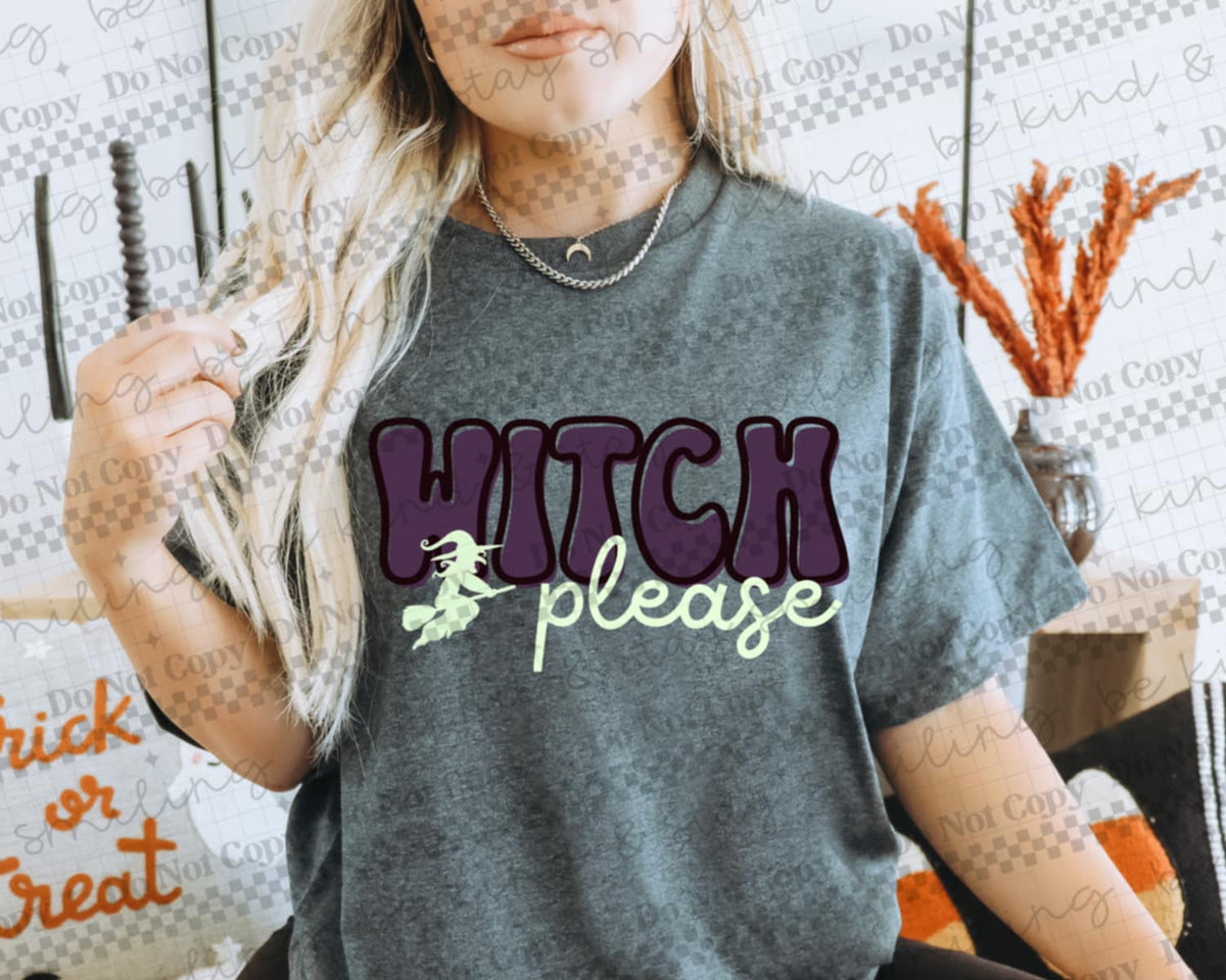 Witch Please green and purple CMLD DTF transfer