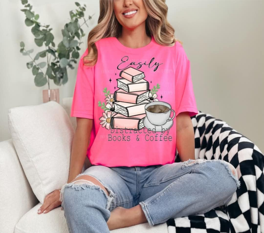 Easily distracted by books & coffee (40E) 96912 DTF transfer