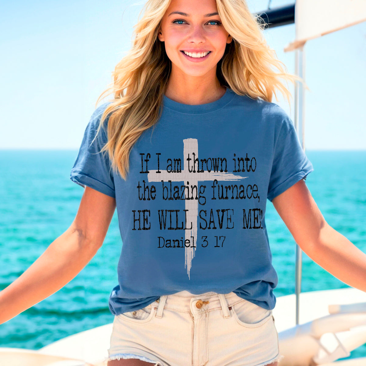 If I am thrown into the blazing furnace white cross 93396 DTF transfer