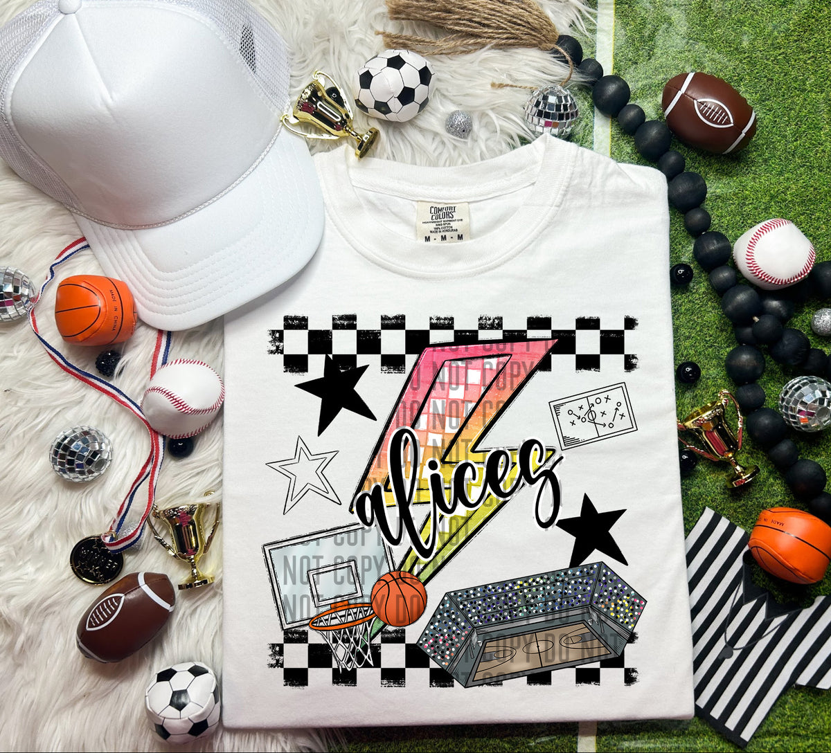 Alices Checkered Lightning Bolt Basketball 66937 DTF transfer