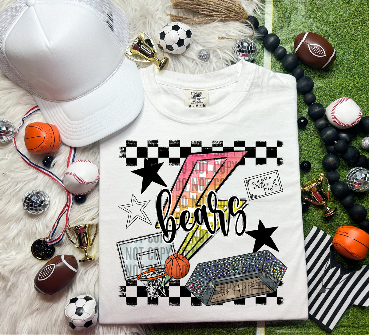 Bears Checkered Lightning Bolt Basketball 66940 DTF transfer