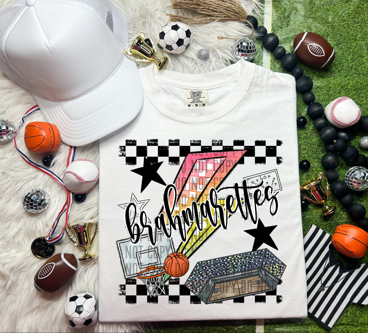 Brahmarettes Checkered Lightning Bolt Basketball 66945 DTF transfer