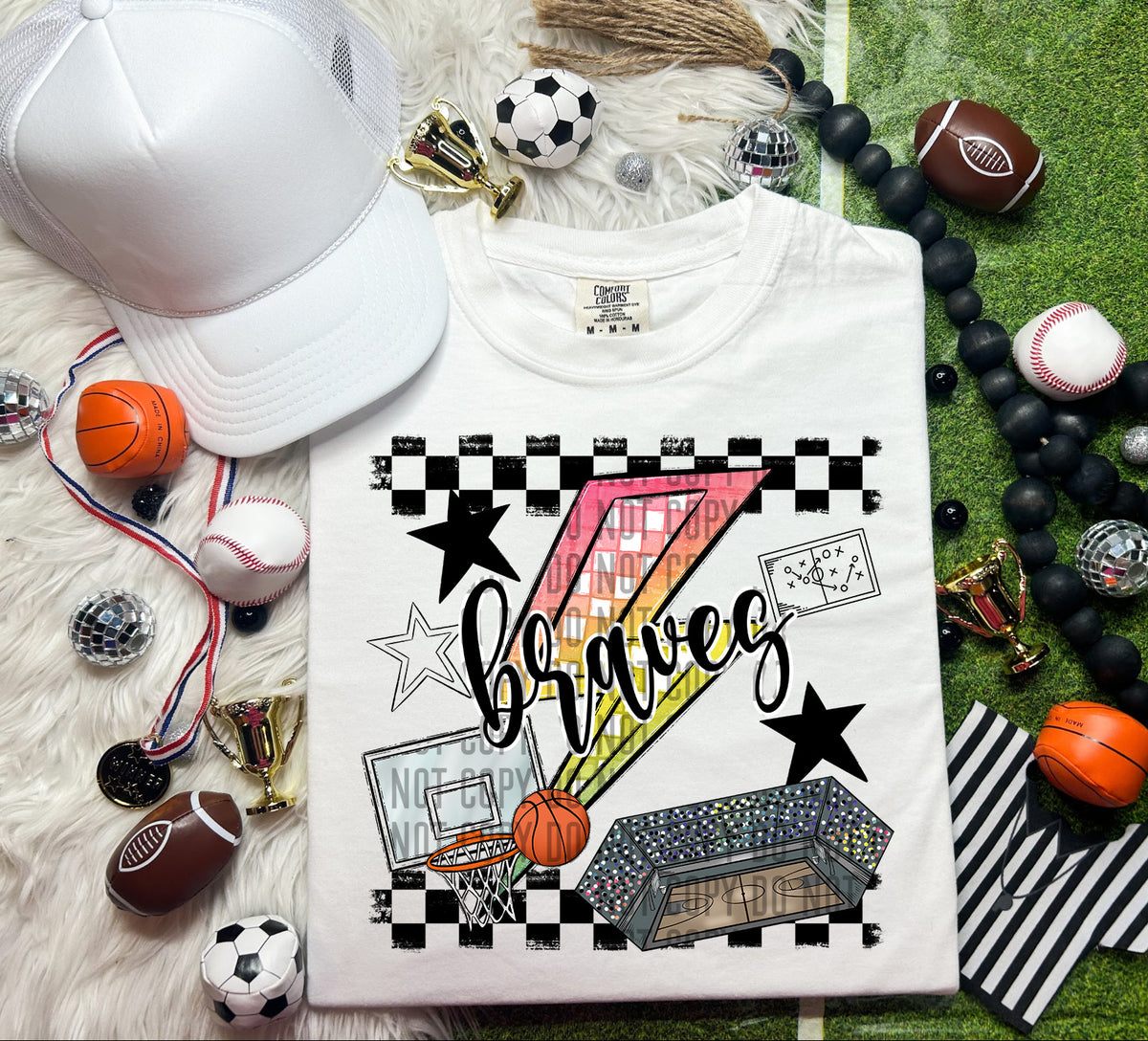 Braves Checkered Lightning Bolt Basketball 66947 DTF transfer