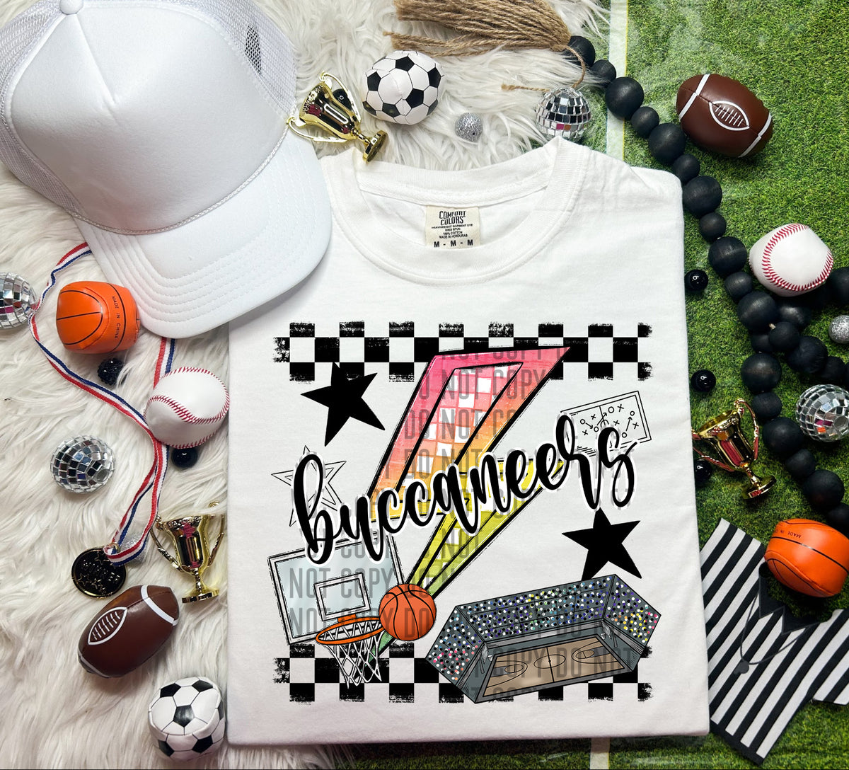 Buccaneers Checkered Lightning Bolt Basketball 66949 DTF transfer