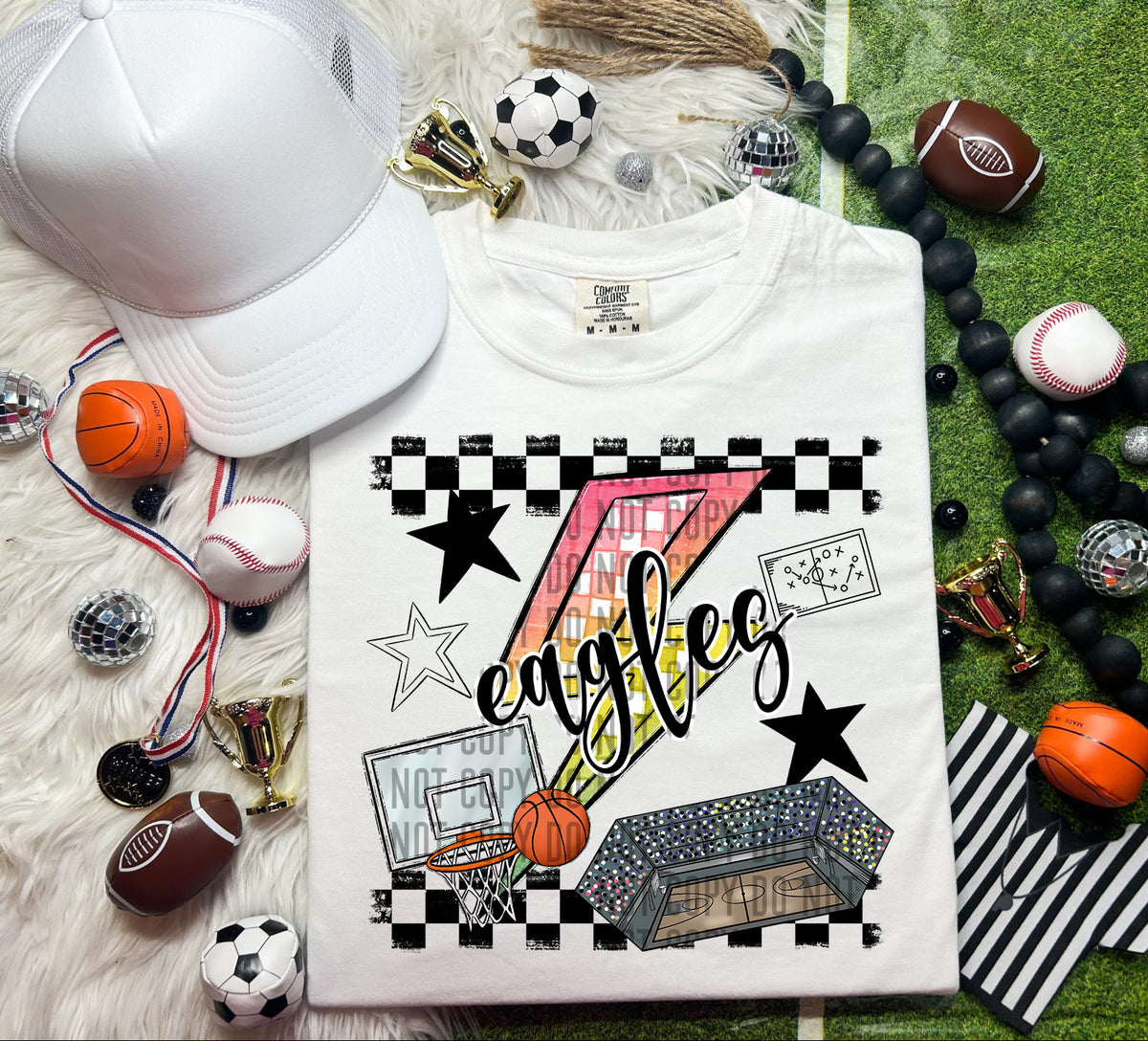 Eagles Checkered Lightning Bolt Basketball 66966 DTF transfer
