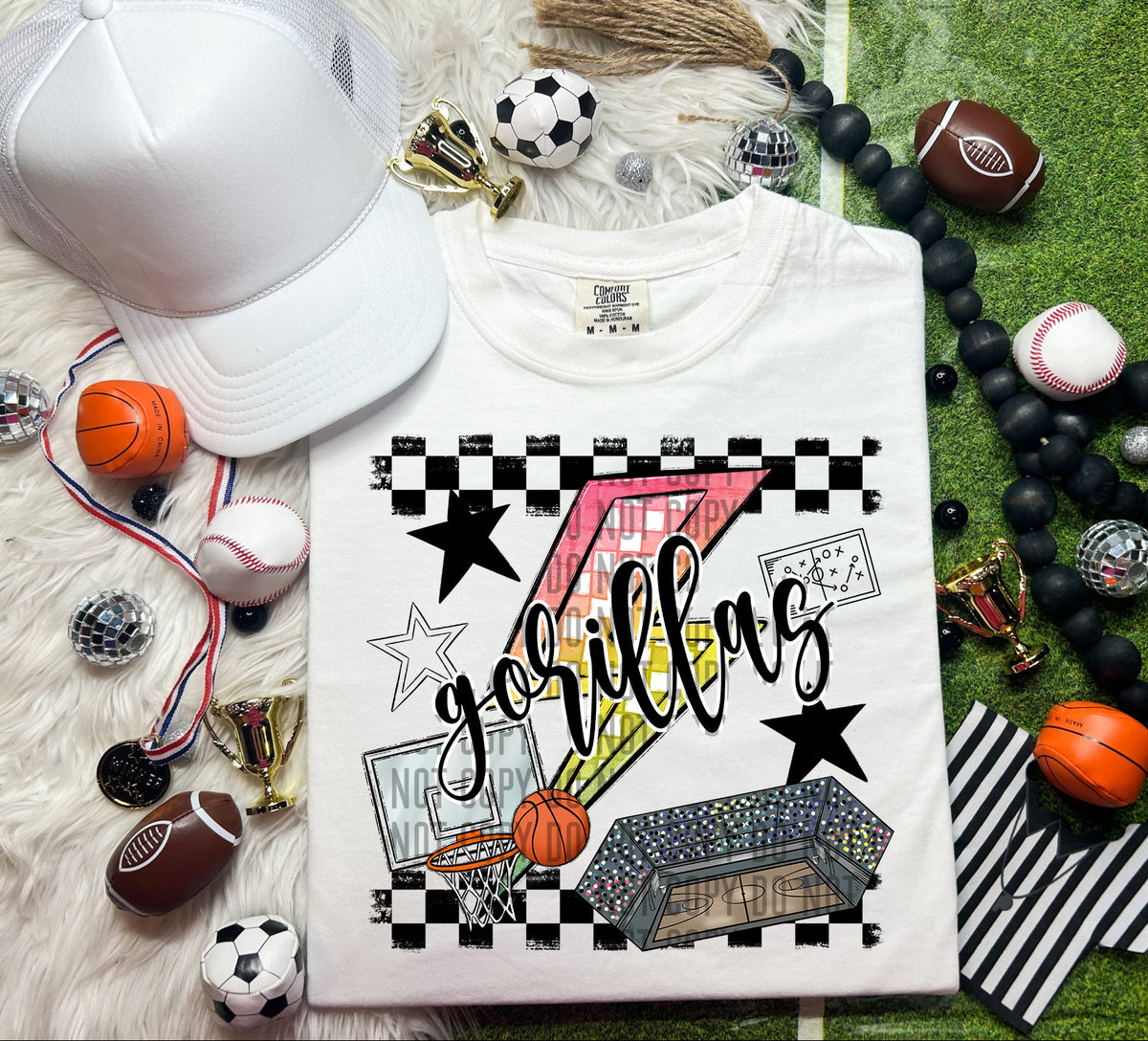 Gorillas Checkered Lightning Bolt Basketball 66971 DTF transfer
