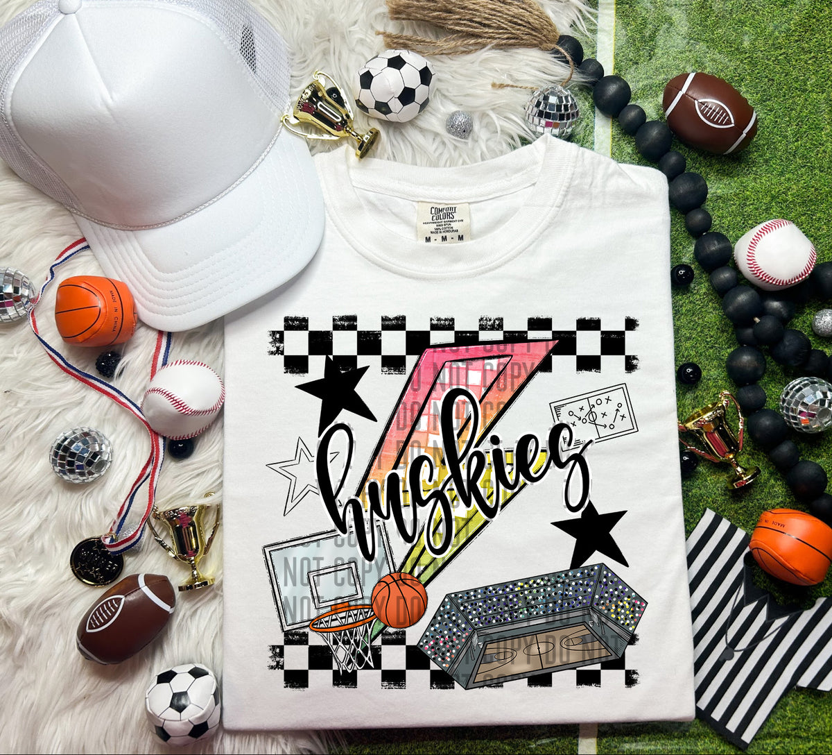 Huskies Checkered Lightning Bolt Basketball 66978 DTF transfer
