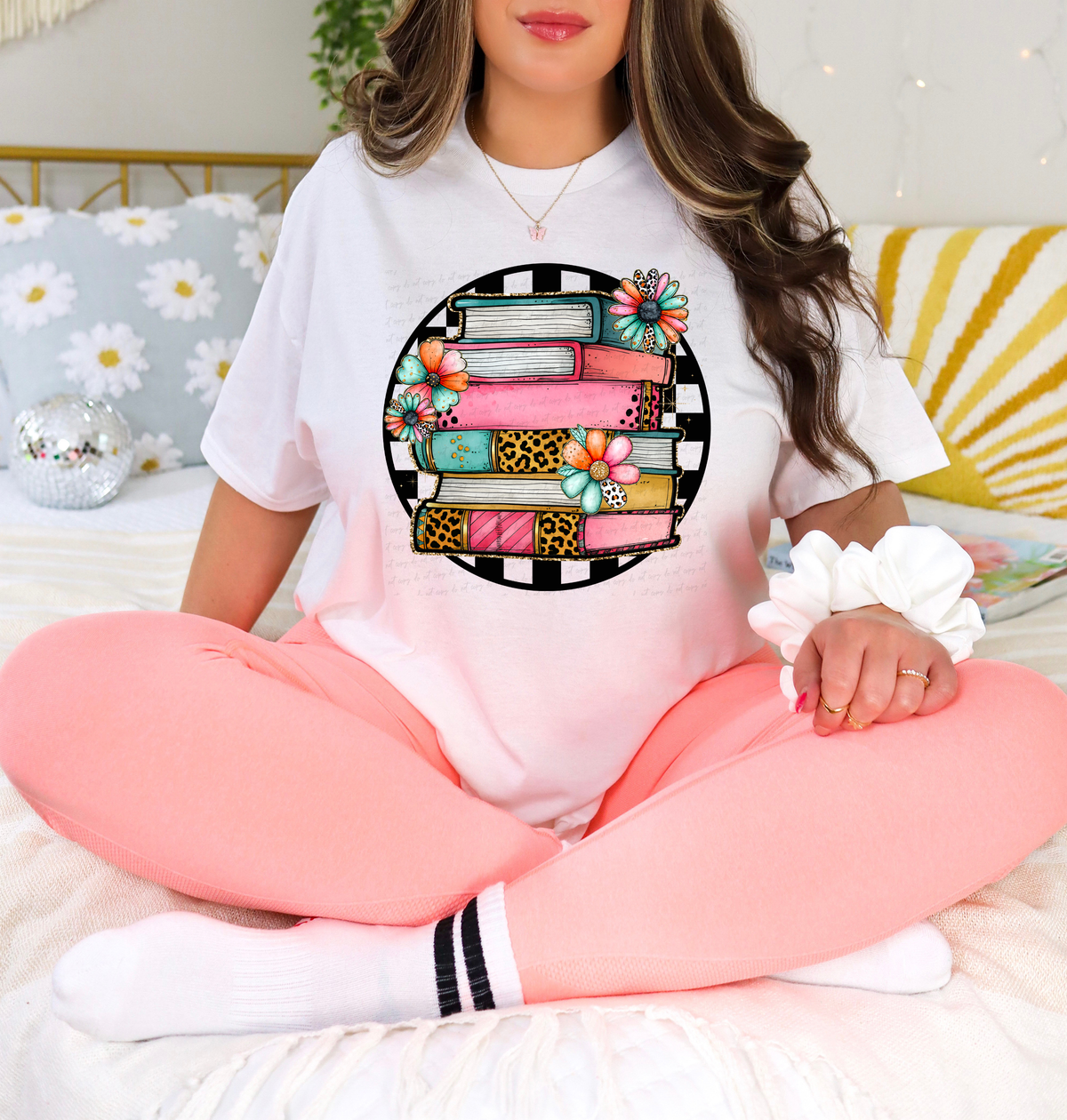 Checkered Circle Stacked Books 117360 DTF TRANSFER