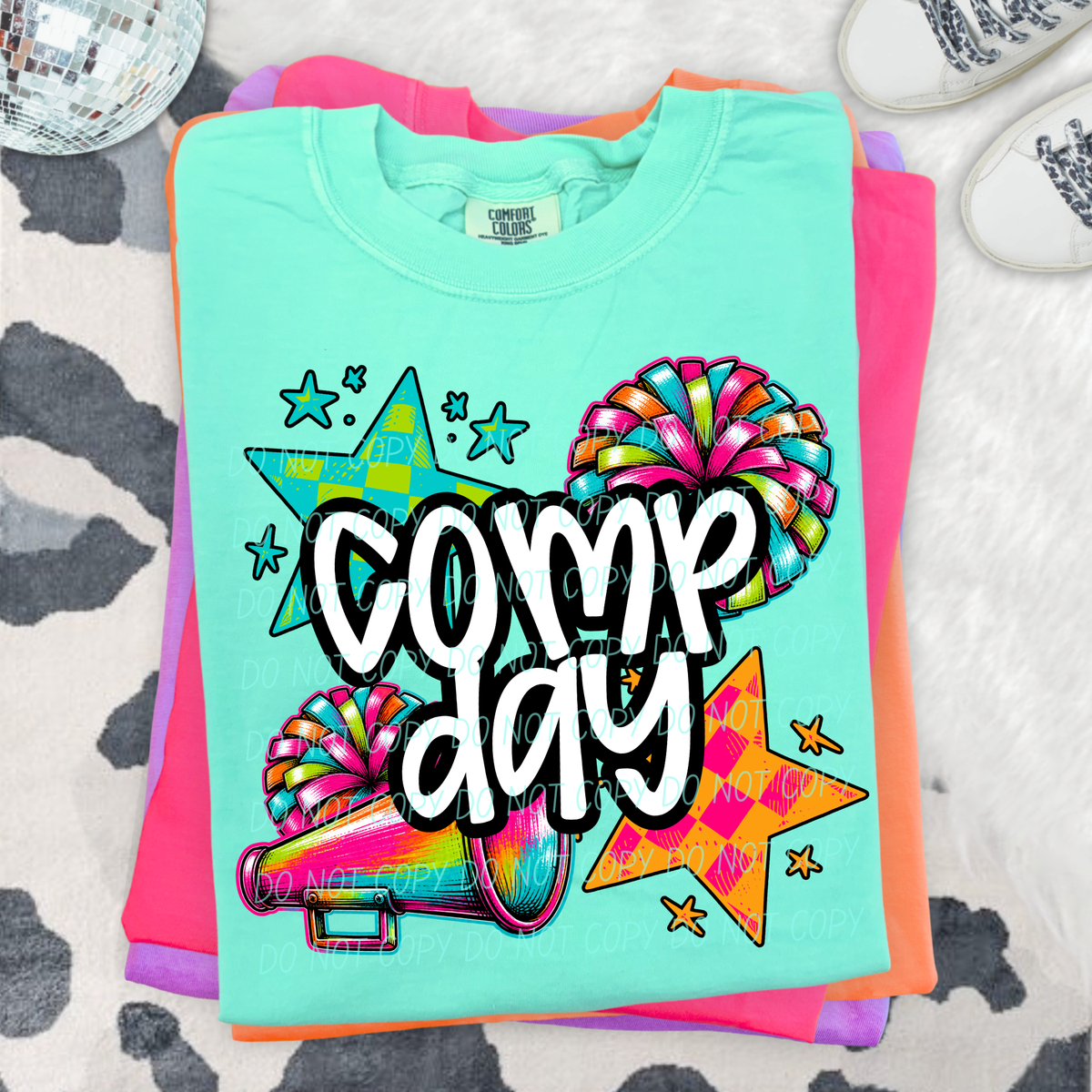 Comp day cheer neon checker (City) DTF Transfer