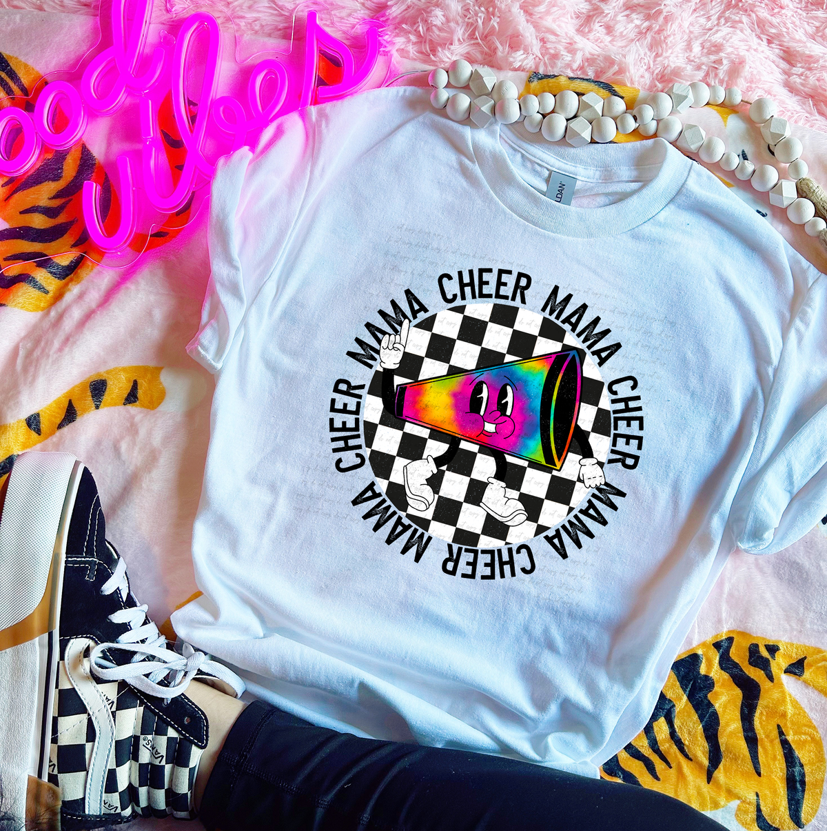 Cheer Mama Megaphone Checkered Circle 116147 DTF Transfer