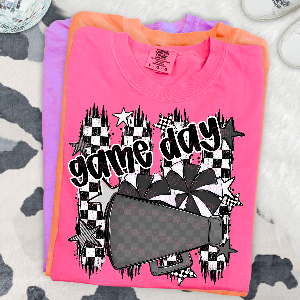 cheer game day checker sports black and white (city) DTF Transfer