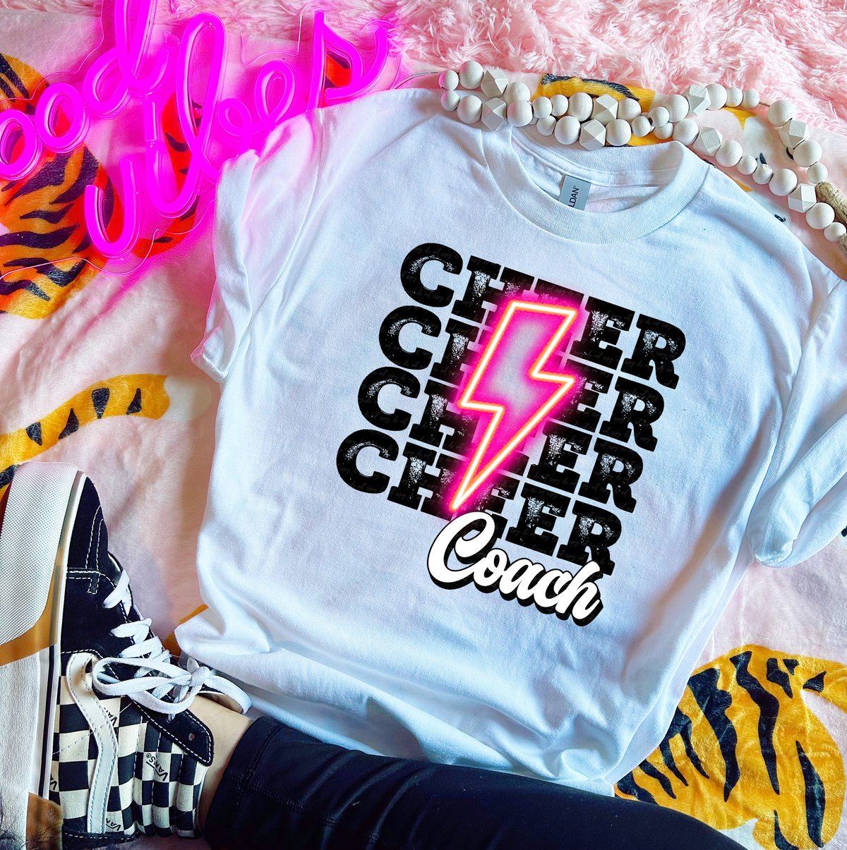 Cheer Coach Stacked Pink Lightning Bolt 116148 DTF Transfer