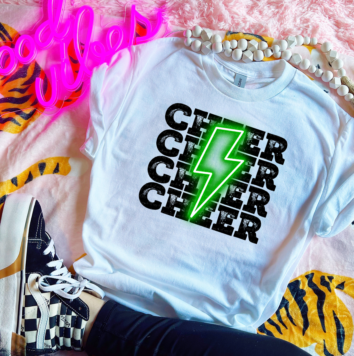 Cheer Stacked Green Lightning Bolt 116150 DTF Transfer