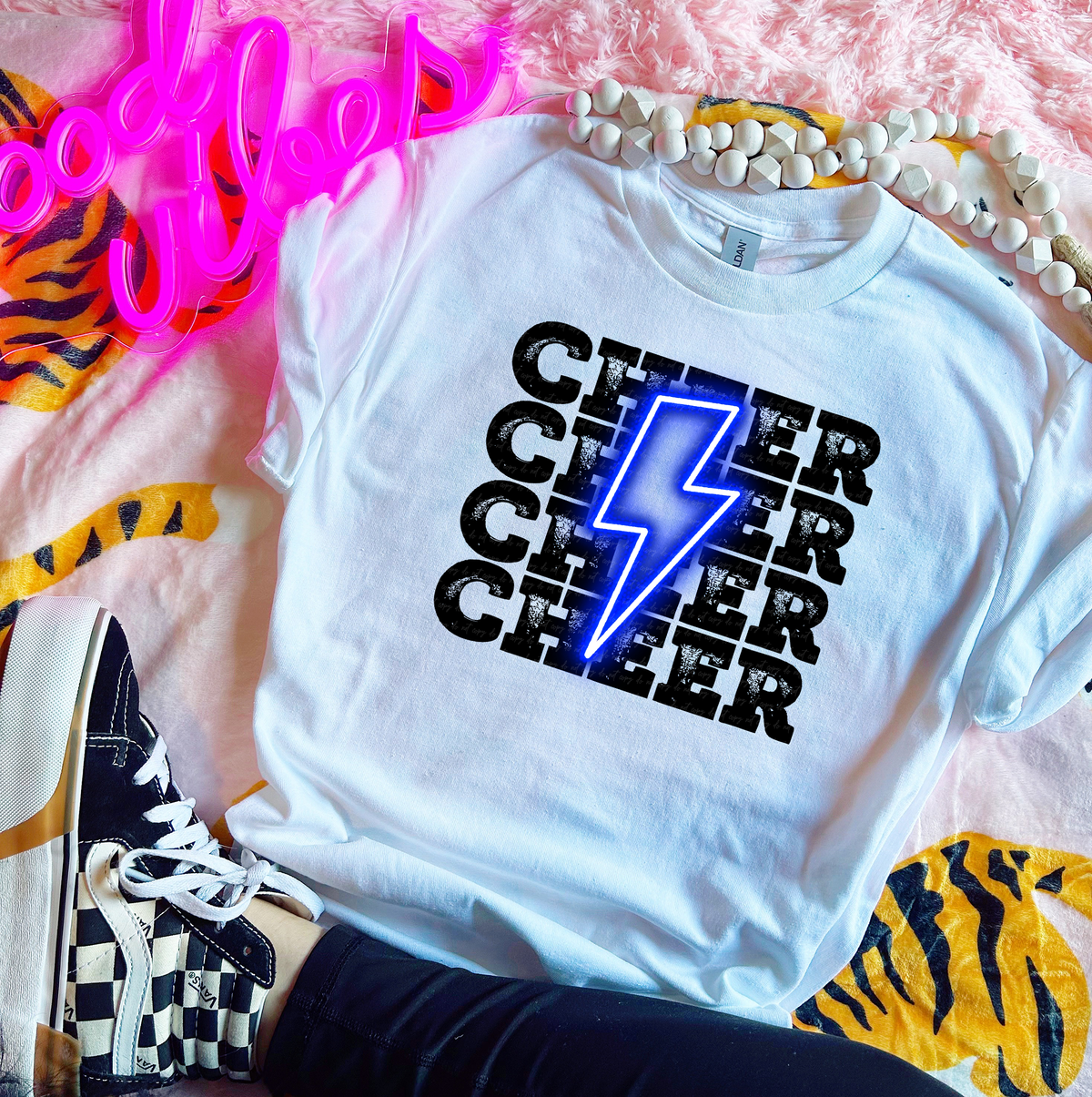 Cheer Stacked Blue Lightning Bolt 116149 DTF Transfer