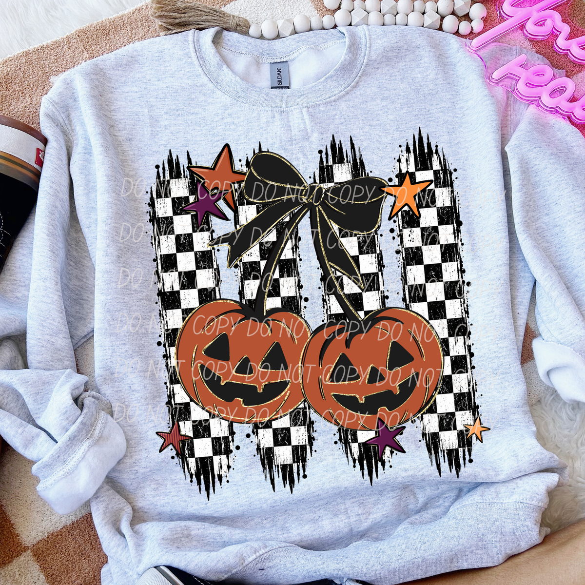 Cherry Pumpkins with Checkered Background (CITY)DTF Transfer