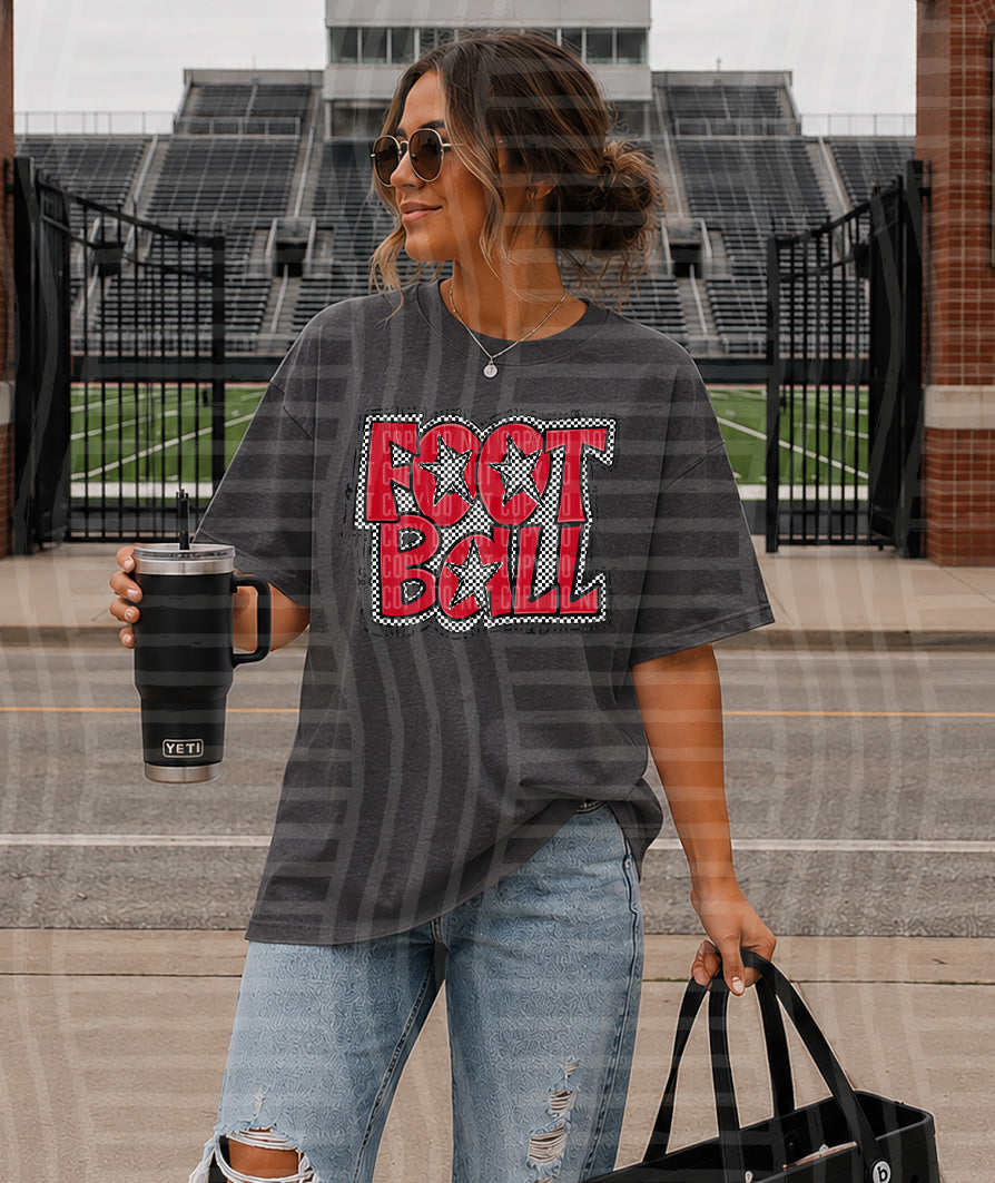 Cherry Red Orange Preppy Checker Football with Star (Caplinger) DTF Transfers (Copy) (Copy)