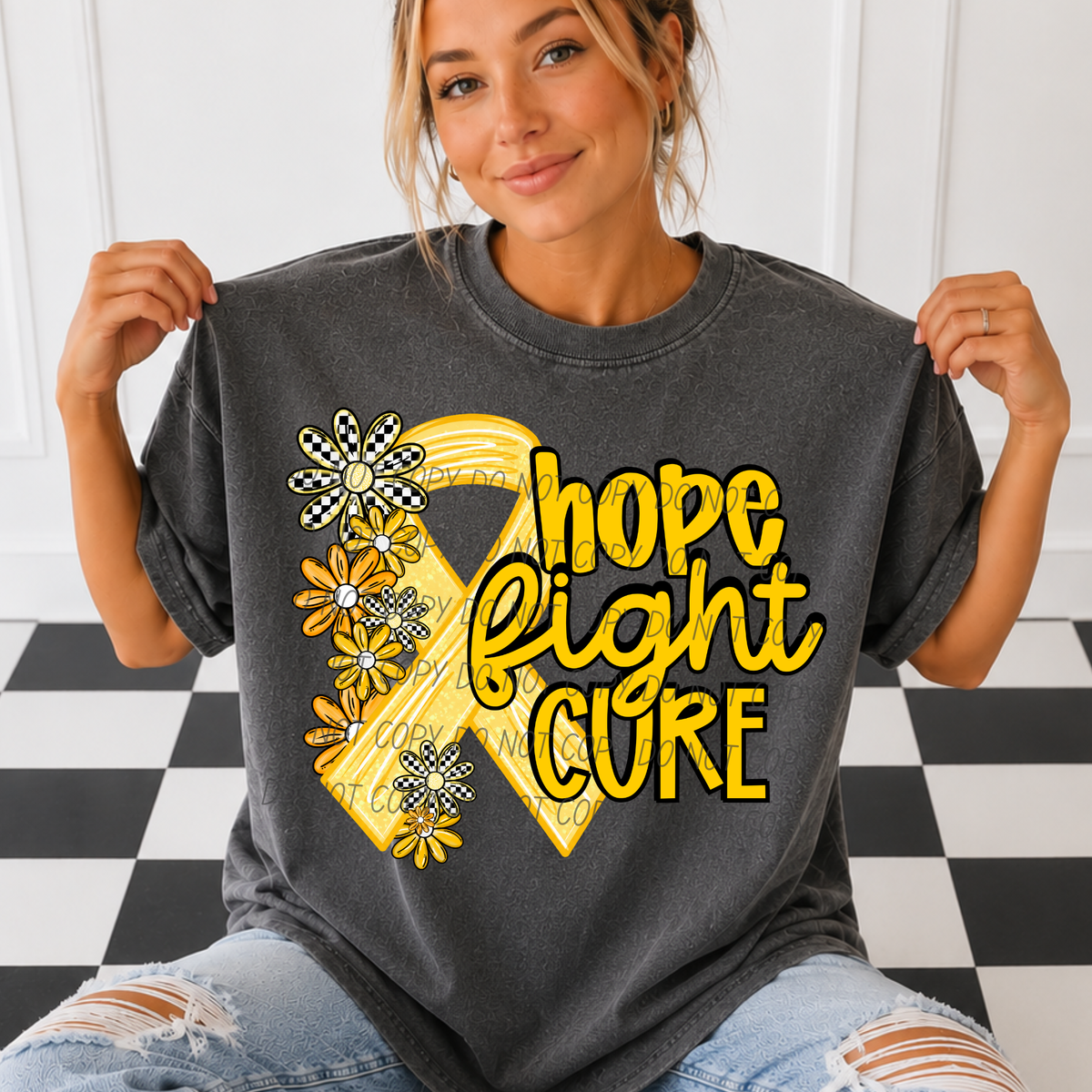 Hope Fight Cure- flower ribbon-YELLOW (CITY) DTF Transfer