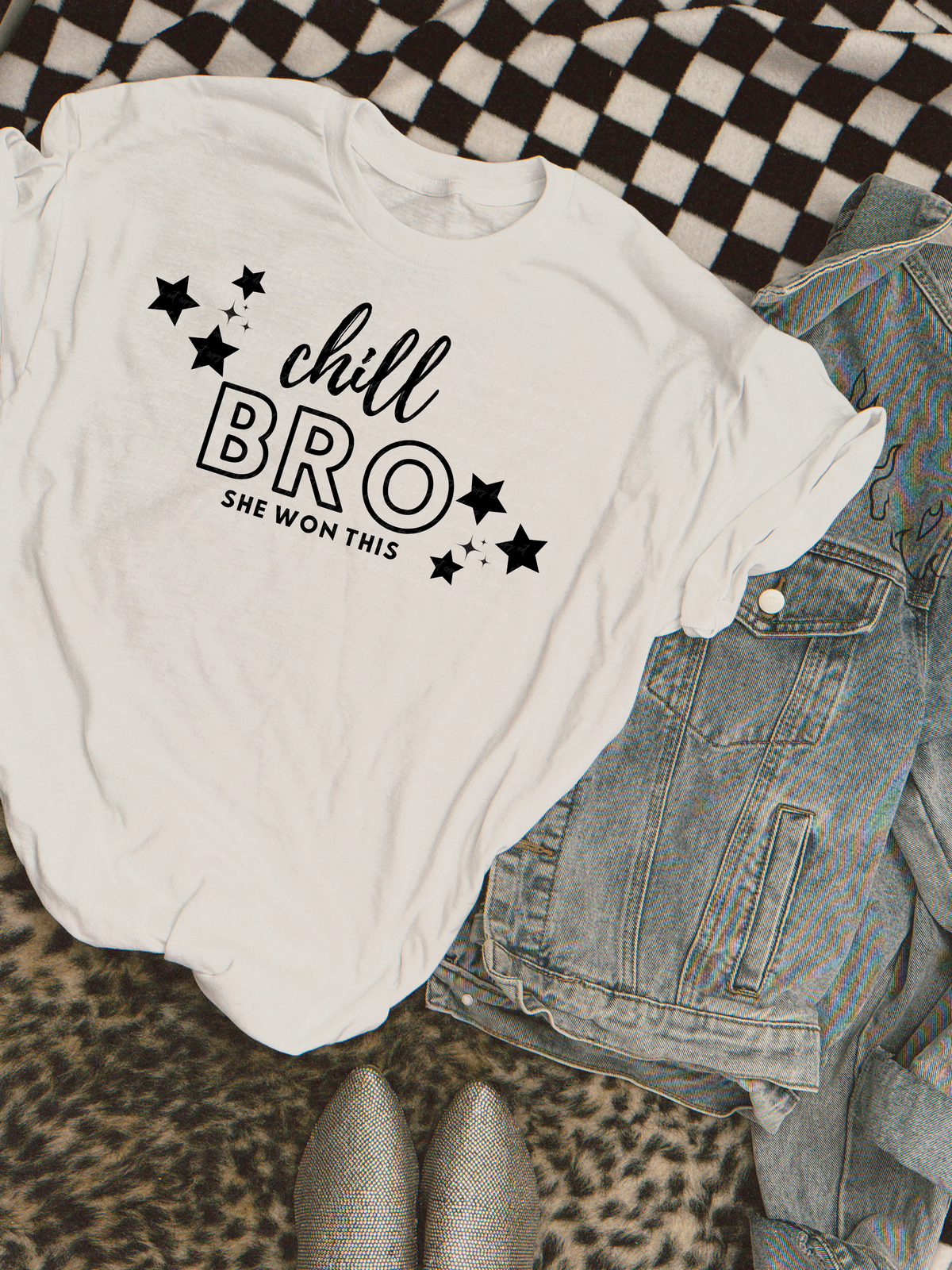 Chill Bro She Won This Stars BLACK 116152 DTF Transfer