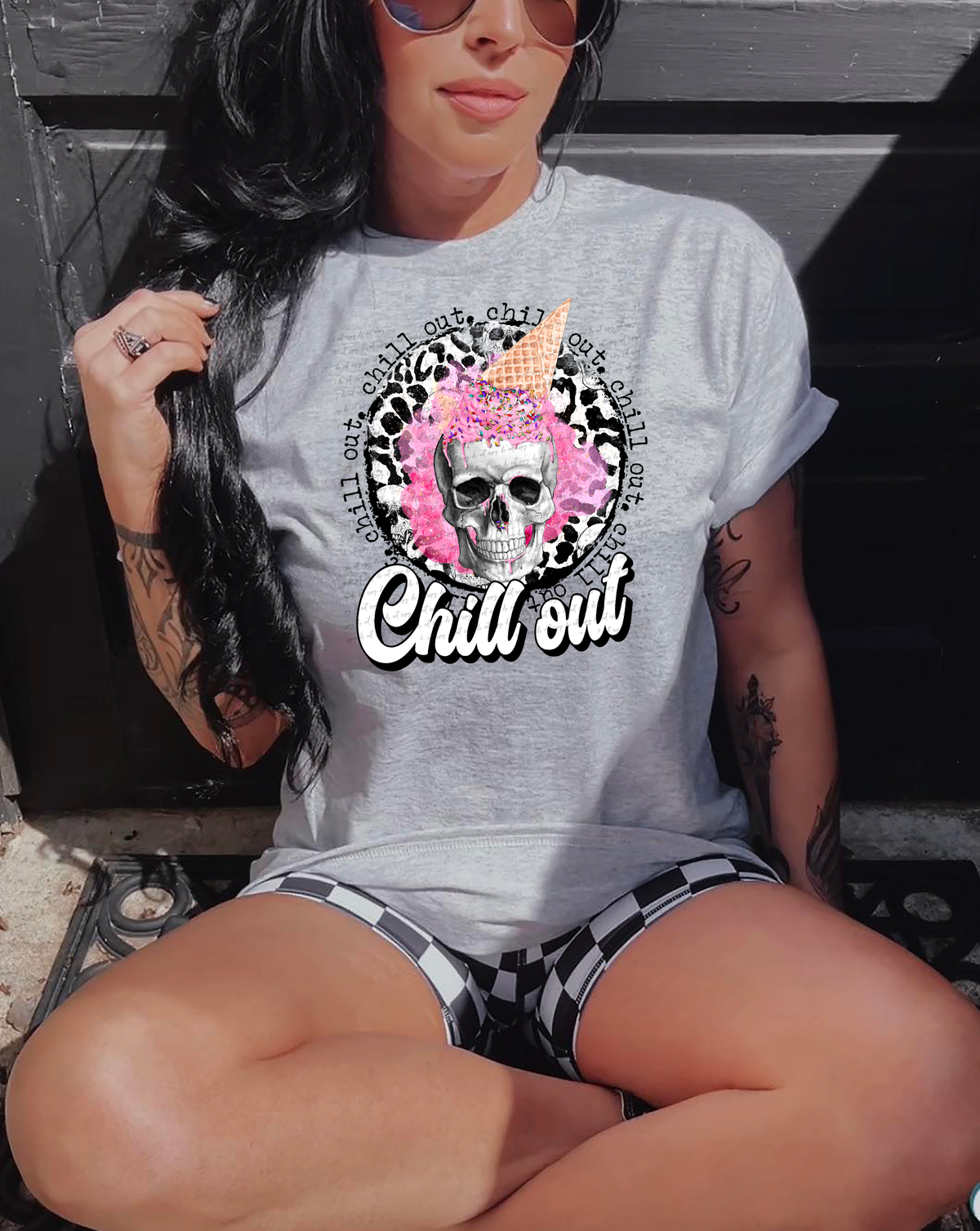 Chill Out Leopard Circle Skull with Ice Cream 116154 DTF Transfer