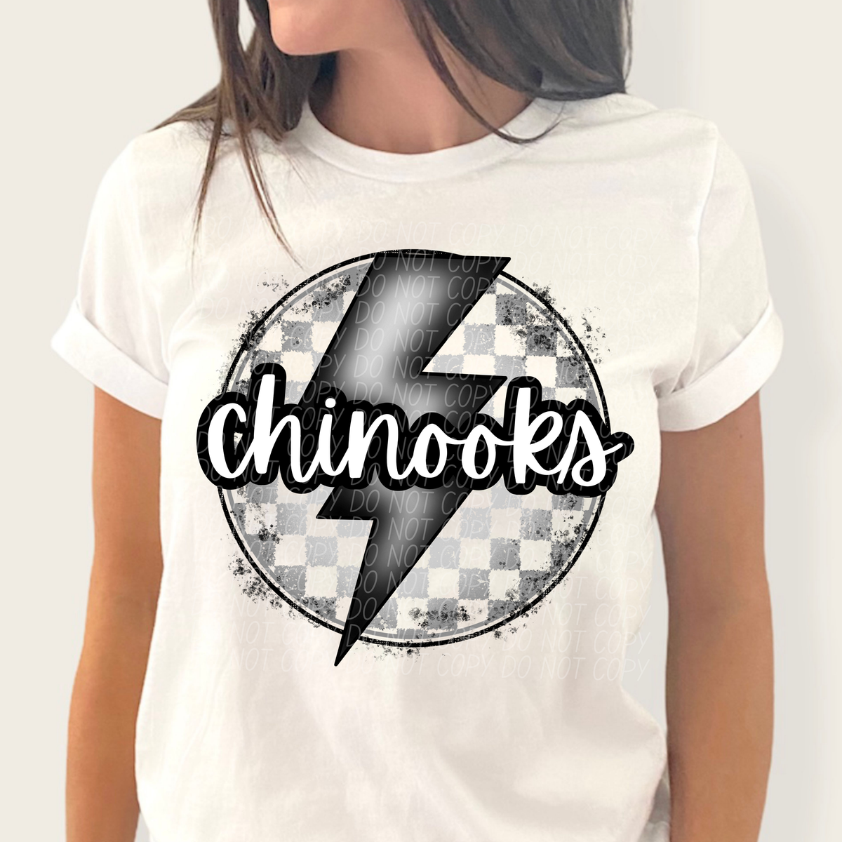 Chinooks grey/silver lightning bolt circle CITY DTF transfer
