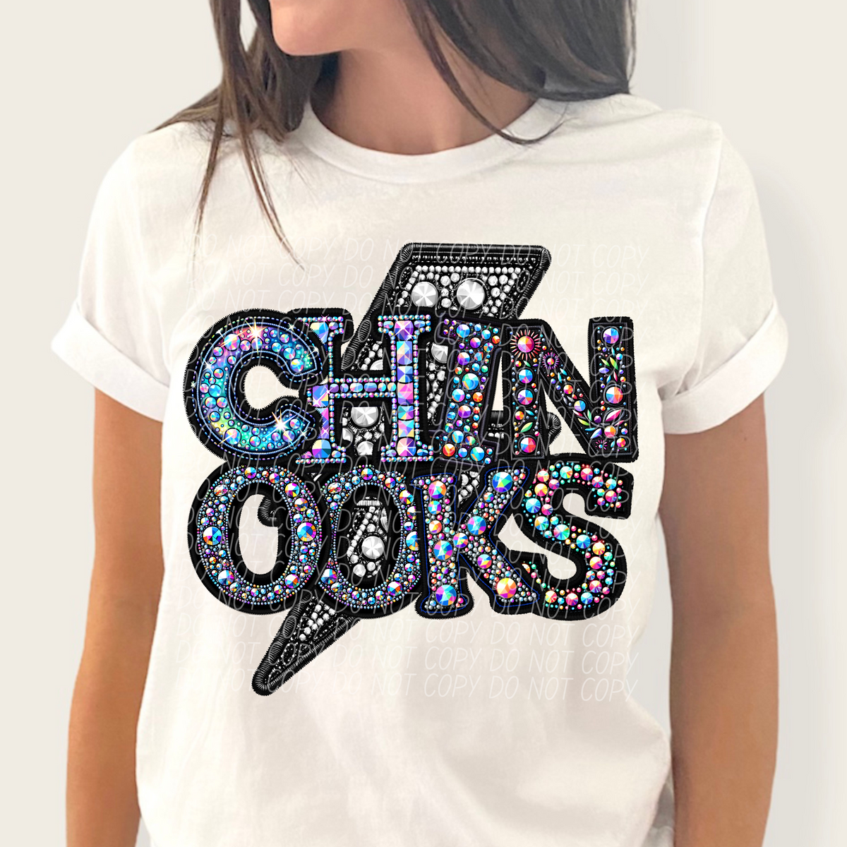 Chinooks lightning bolt rhinestones (city) 45230 DTF transfers