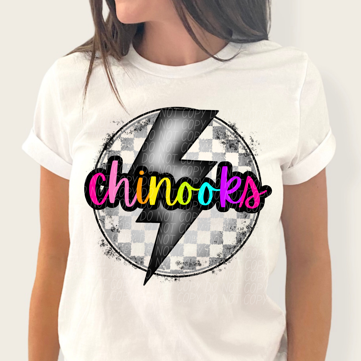 Chinooks BRIGHT COLORS FONT lightning bolt circle CITY DTF transfer