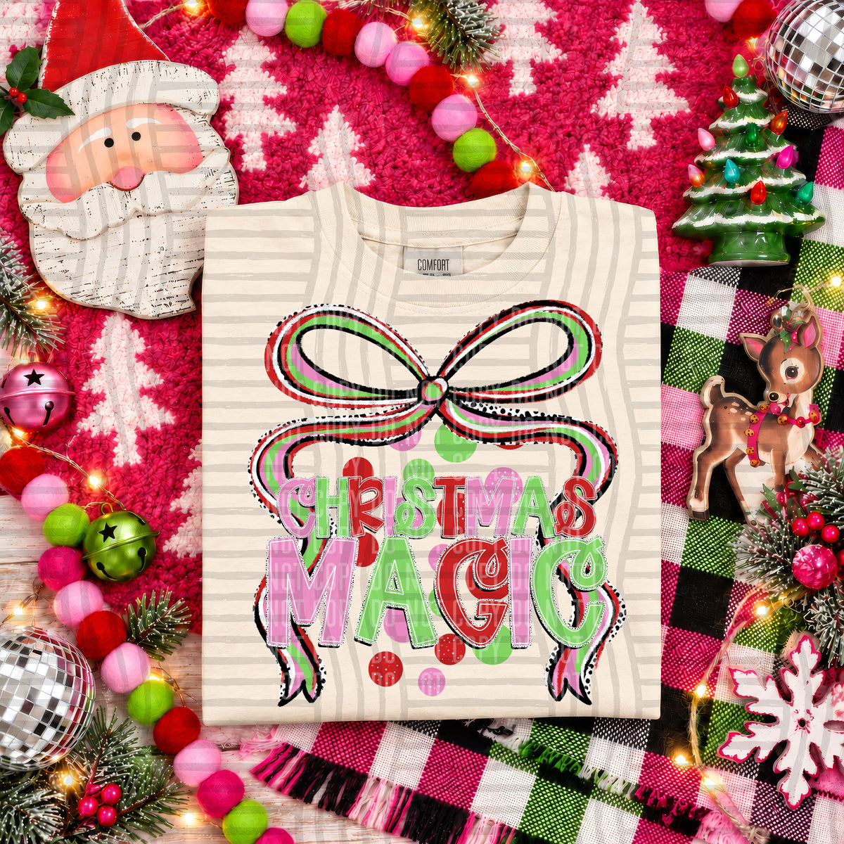 Christmas Magic stacked with bow (caplinger) DTF Transfer
