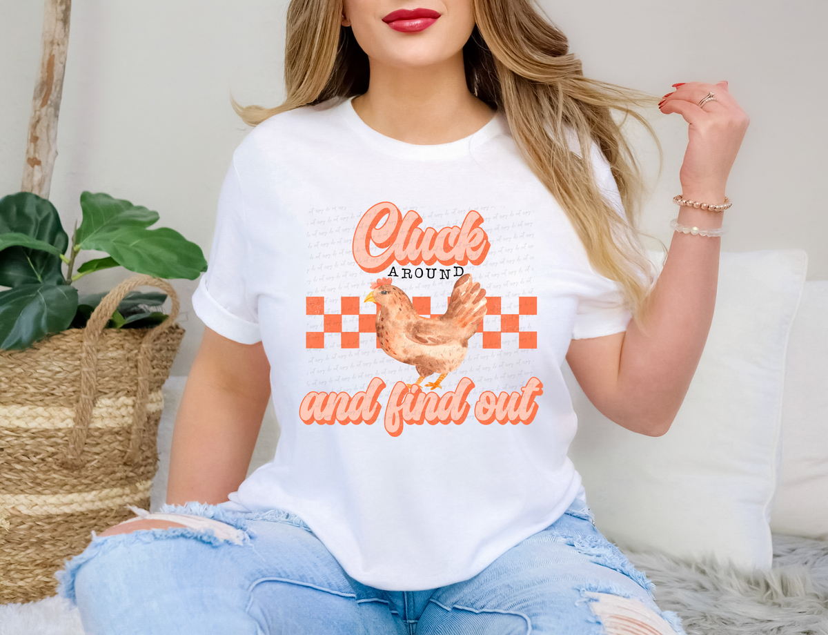 Cluck Around and Find Out Chicken Orange Checkered 116159 DTF Transfer