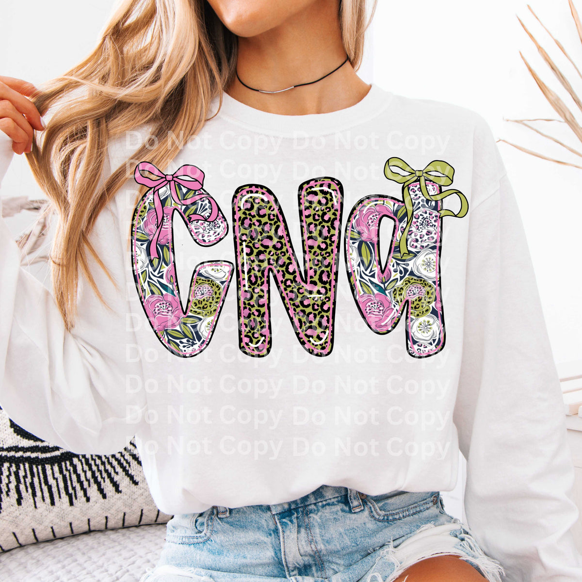 CNA pink and green bows (Irene) DTF Transfer