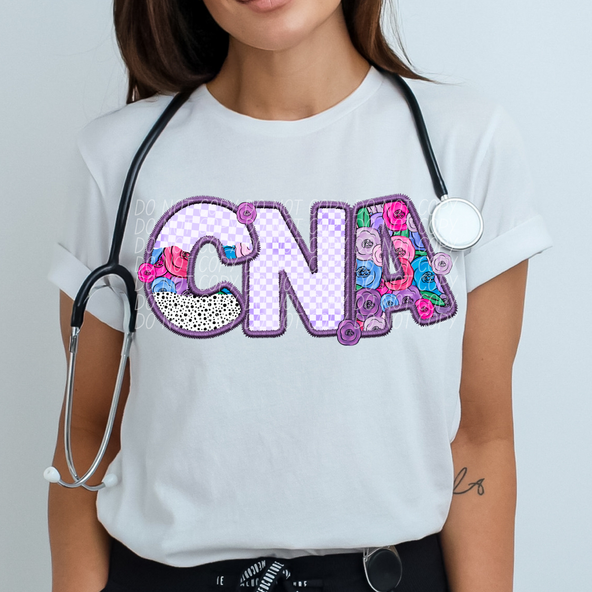 CNA Floral Purple Checkered (CITY) DTF transfer