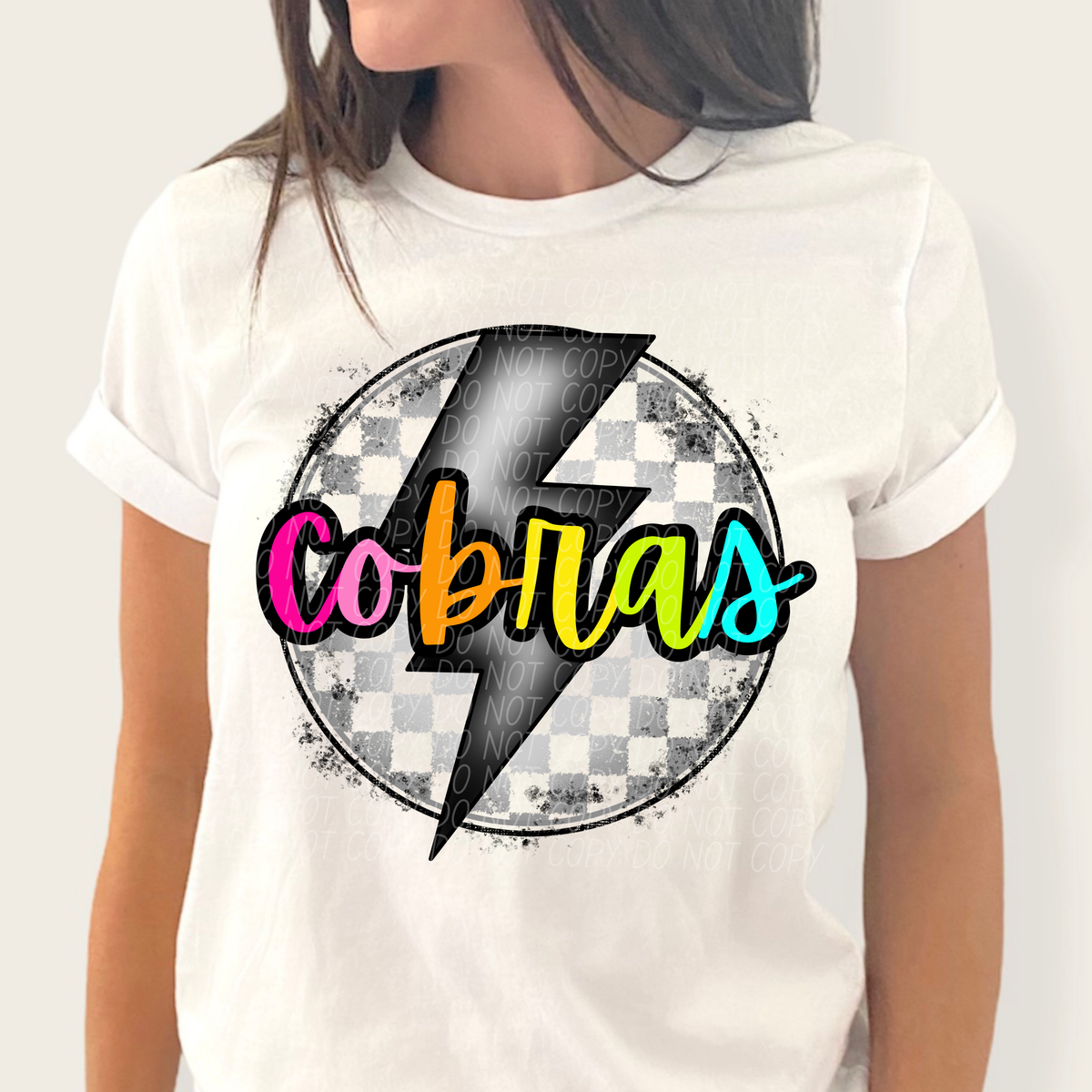 Cobras BRIGHT COLORS FONT lightning bolt circle CITY DTF transfer