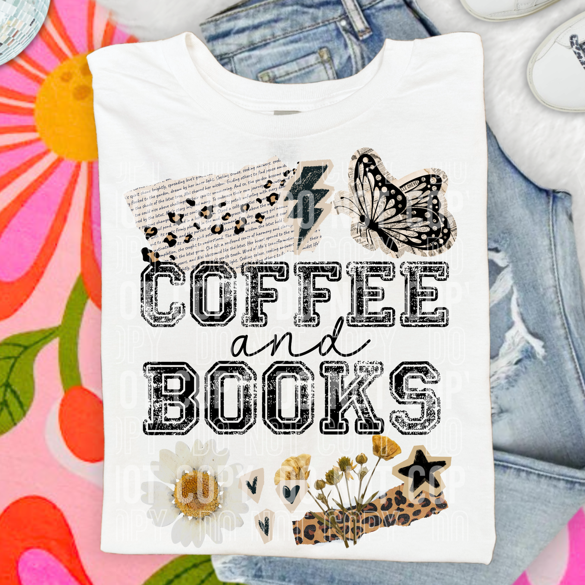 Coffee&books (butterfly, flowers, lightning bolt) (SBB) DTF Transfer