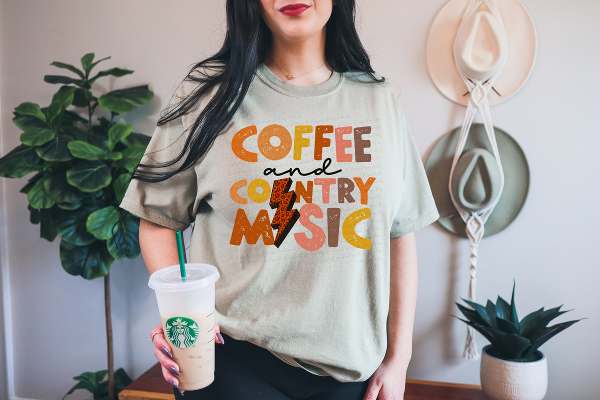 Coffee and Country Music Lightning Bolt 116162 DTF Transfer