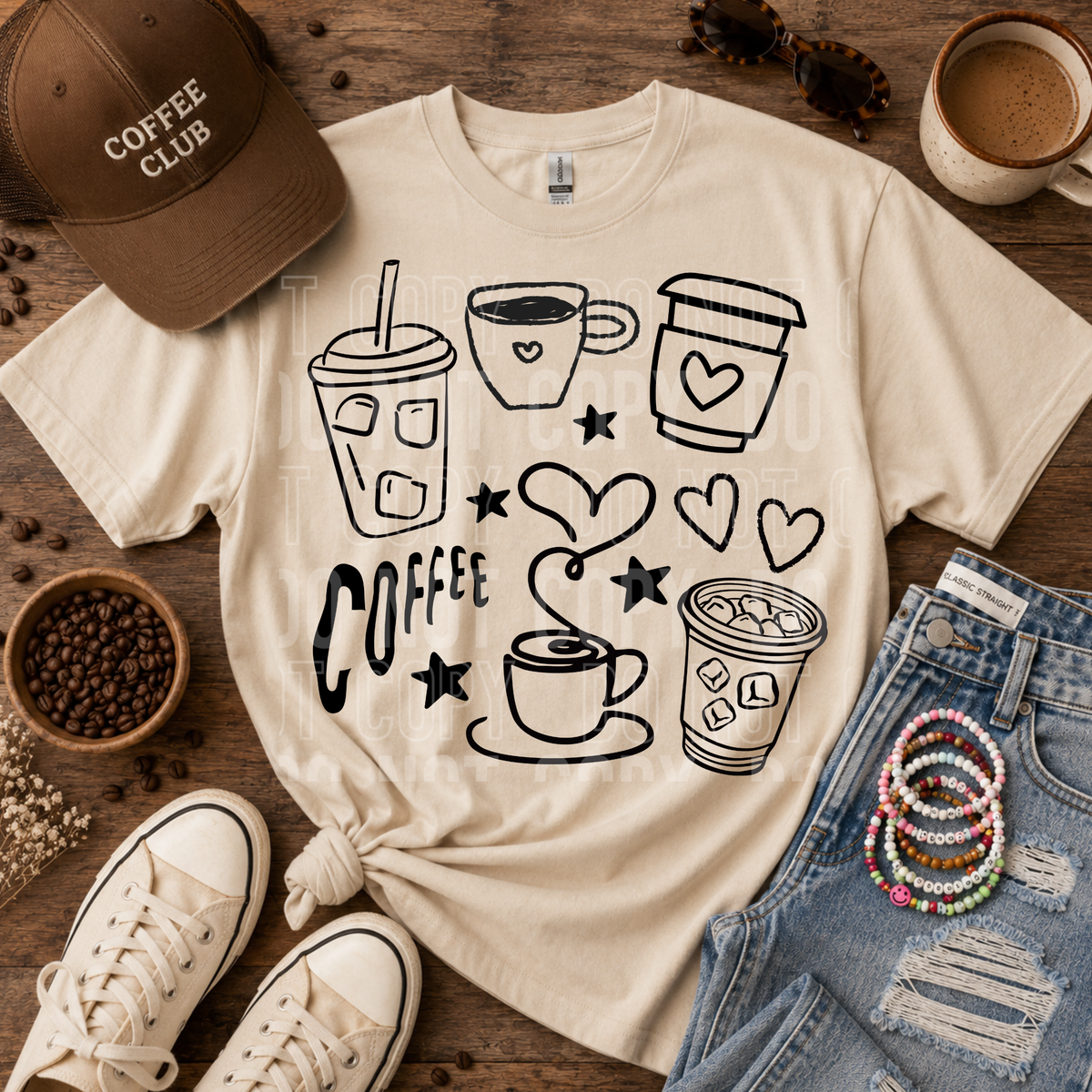 Coffee doodles BLACK (SBB) DTF Transfer