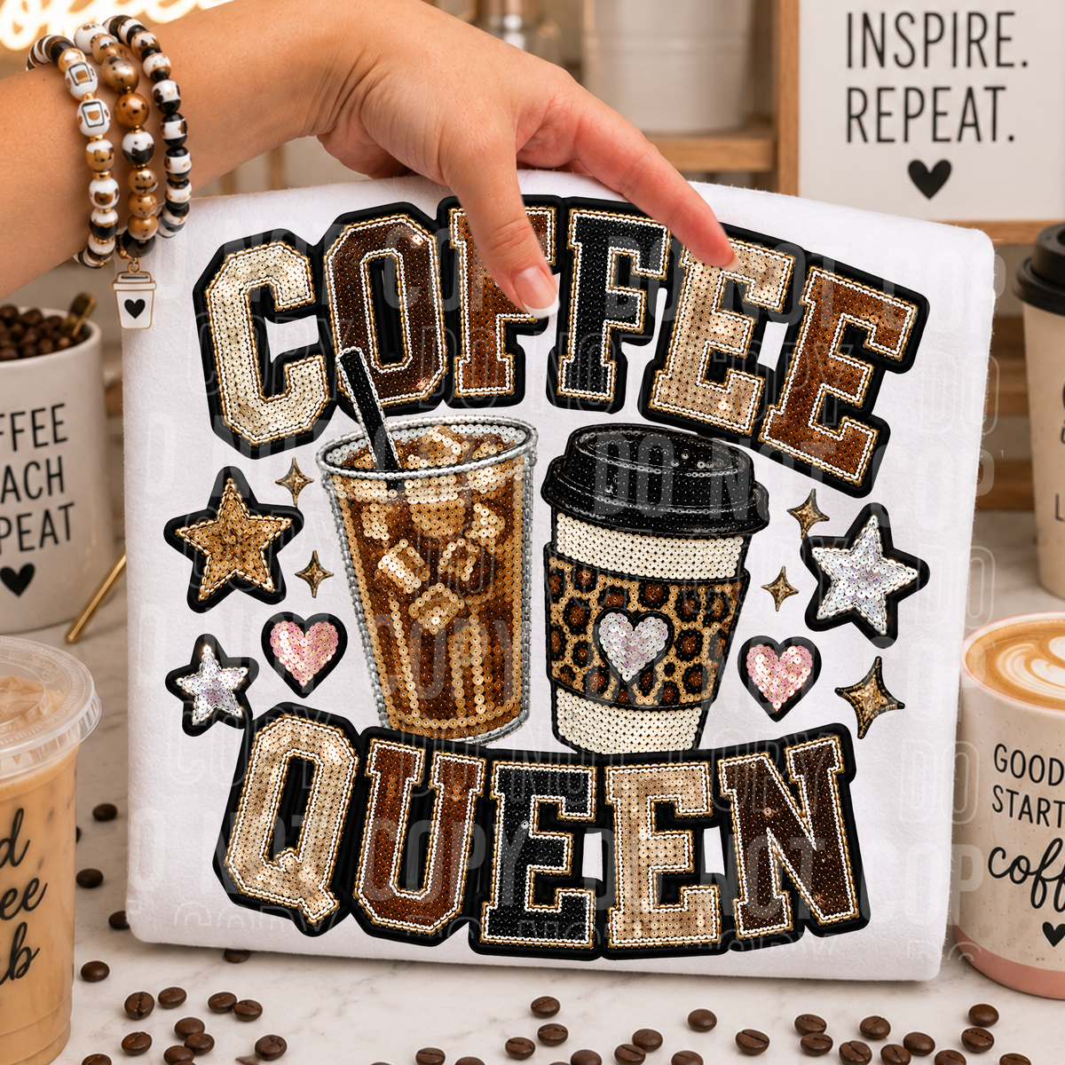 Coffee queen sequin SBB DTF Transfer
