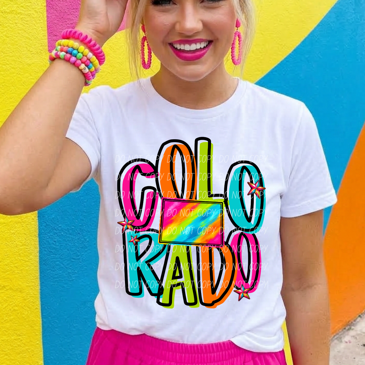 colorado neon rainbow stacked font (city) DTF Transfer