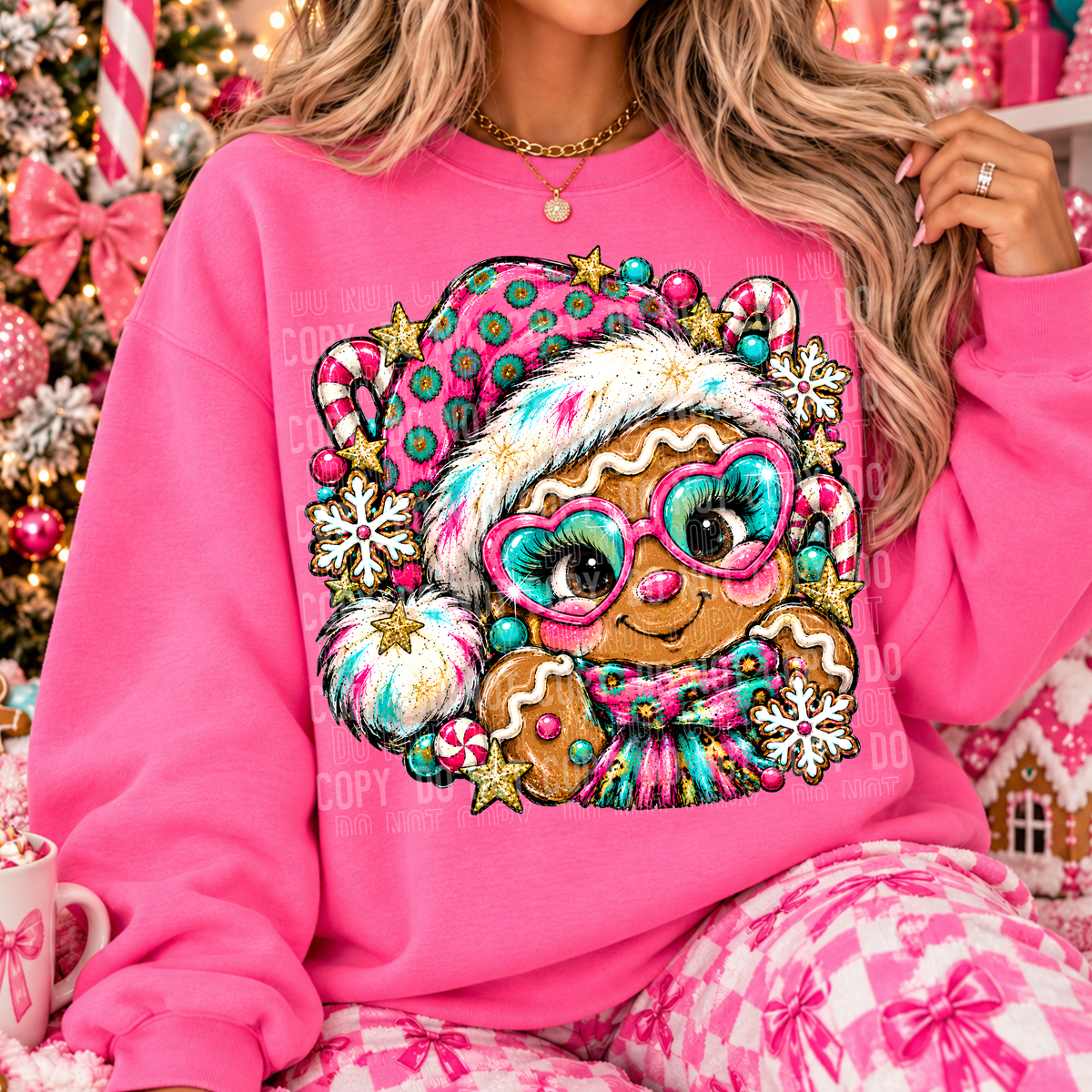 Colorful gingerbread pink Santa hat (SBB) DTF Transfer