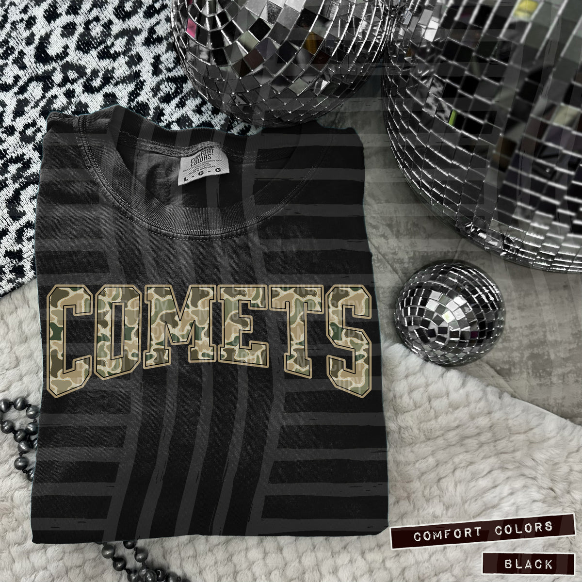 Comets faux glitter camo arched (Caplinger) DTF transfer
