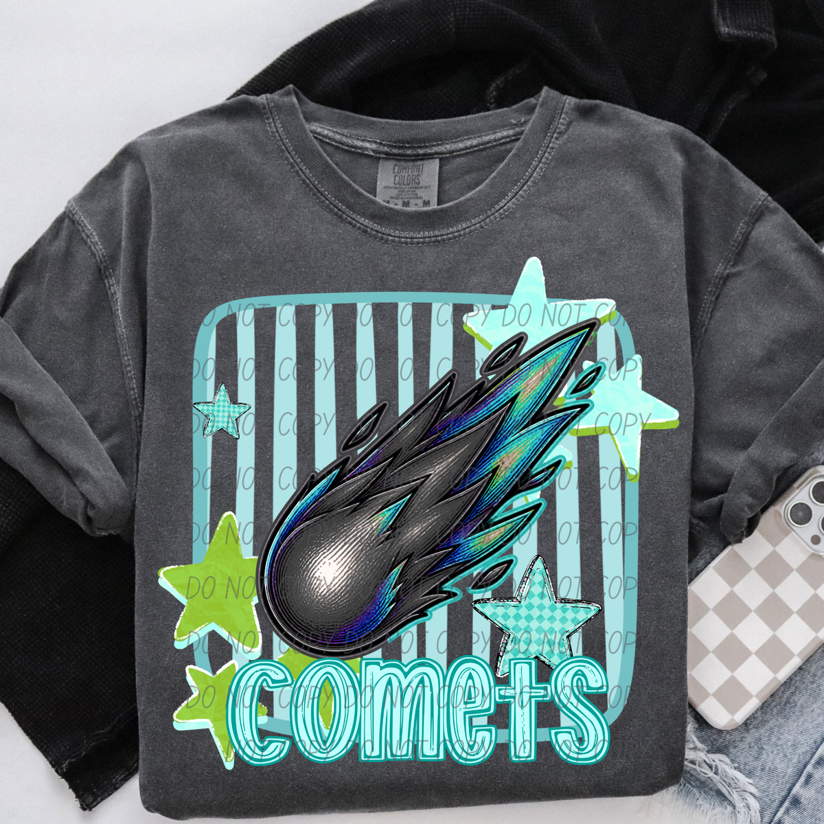 comets blue stars and stripes blue font (CITY) DTF Transfer