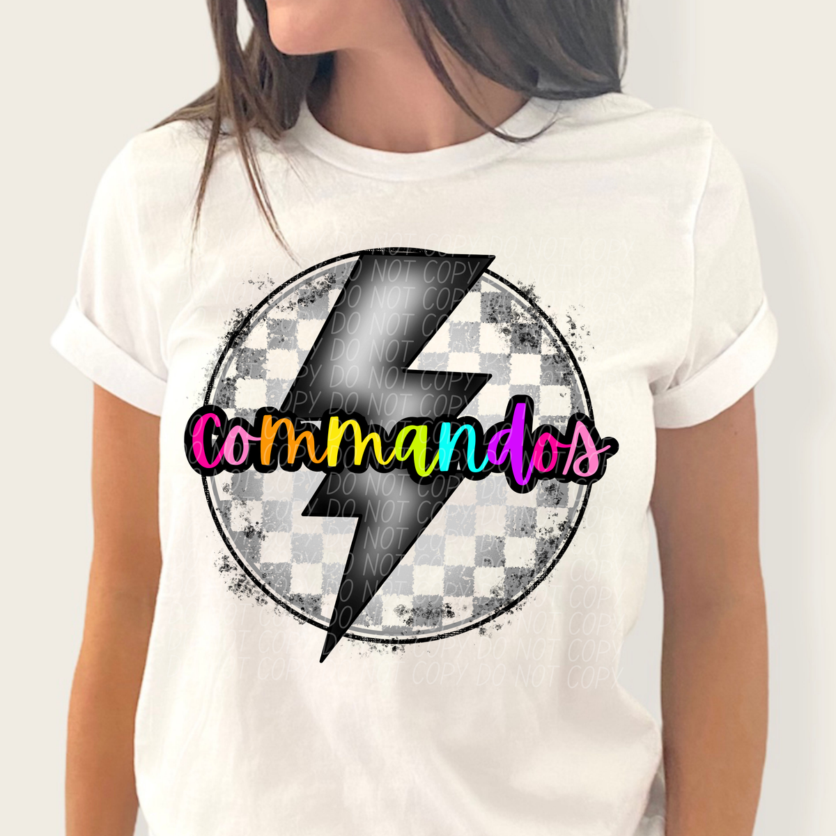 Commandos BRIGHT COLORS FONT lightning bolt circle CITY DTF transfer