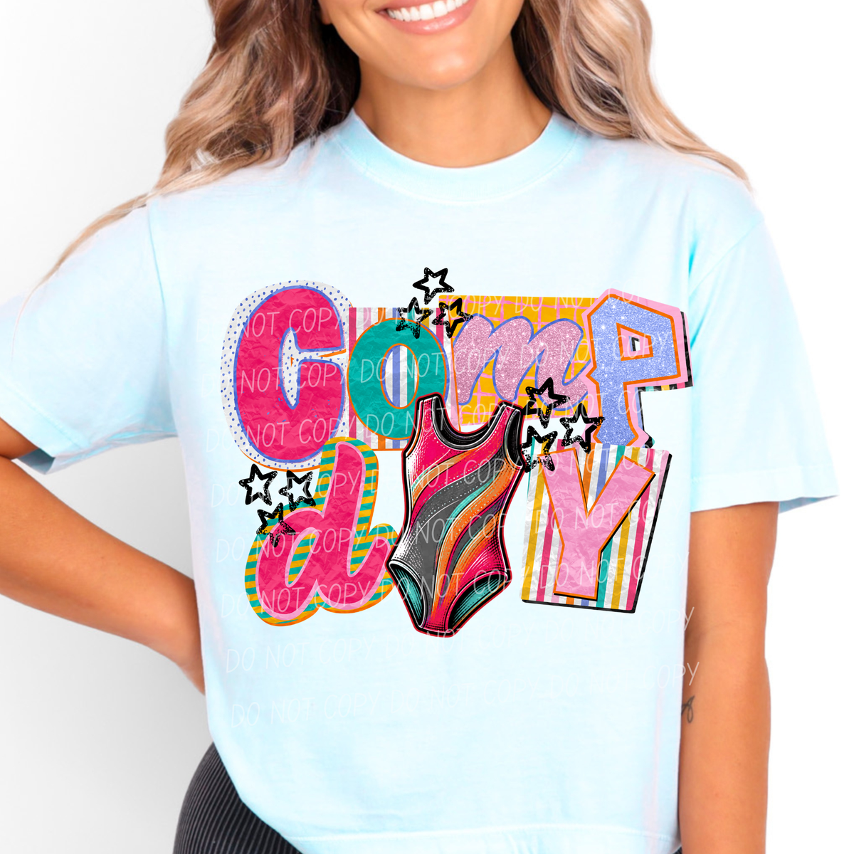 Comp day leotard magazine font (City) DTF Transfer