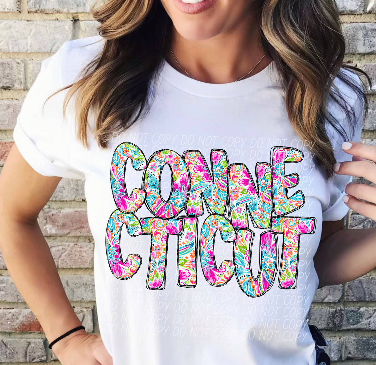 Connecticut floral STACKED CITY DTF transfer