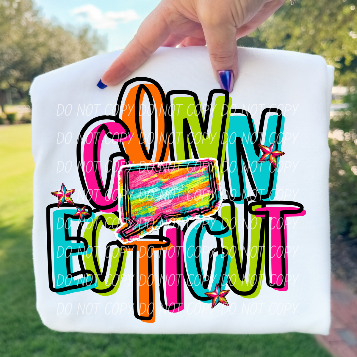 connecticut neon rainbow stacked font (city) DTF Transfer