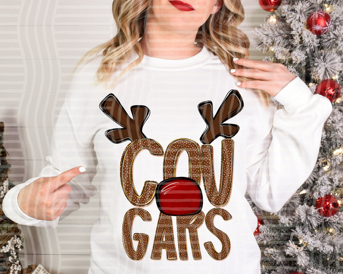 cougars deer antlers mascot red nose (caplinger) DTF Transfer