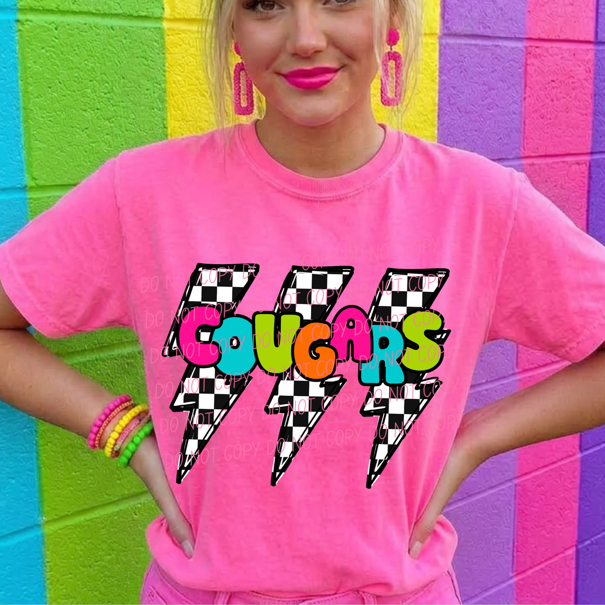 Cougars multi color with lightning bolt background (city) DTF Transfer